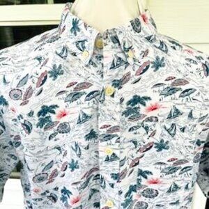 Columbia Short Sleeve Button Down Shirt Men's Large Cotton Coastal Nautical